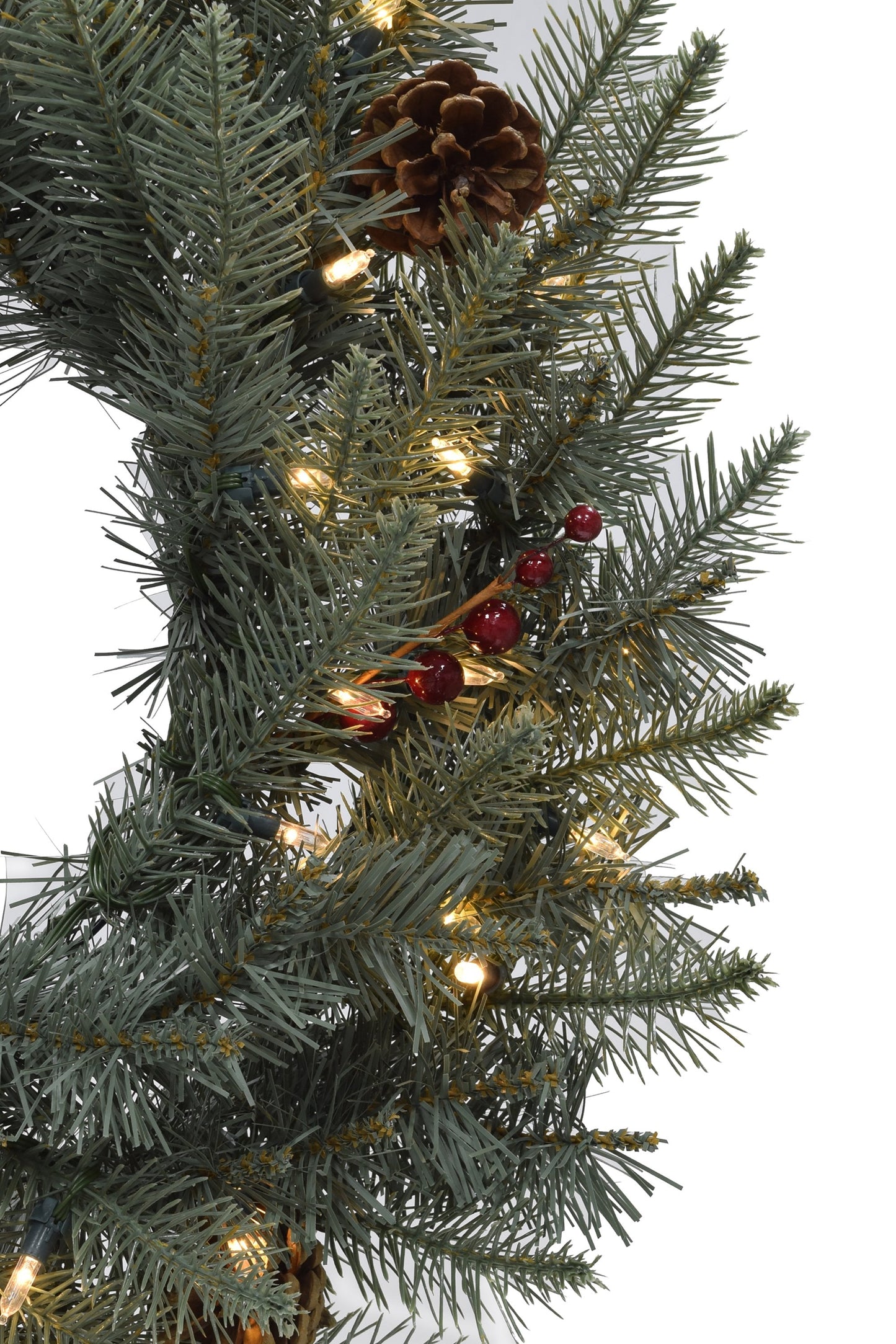 24" Pre-lit Carolina Spruce Wreath with Pine Cones & Red Berry Clusters