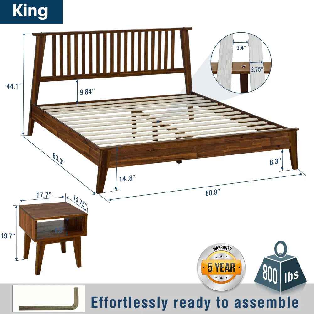 Acacia Kaylin Bed Frame & Nightstand Set for a Stylish Bedroom