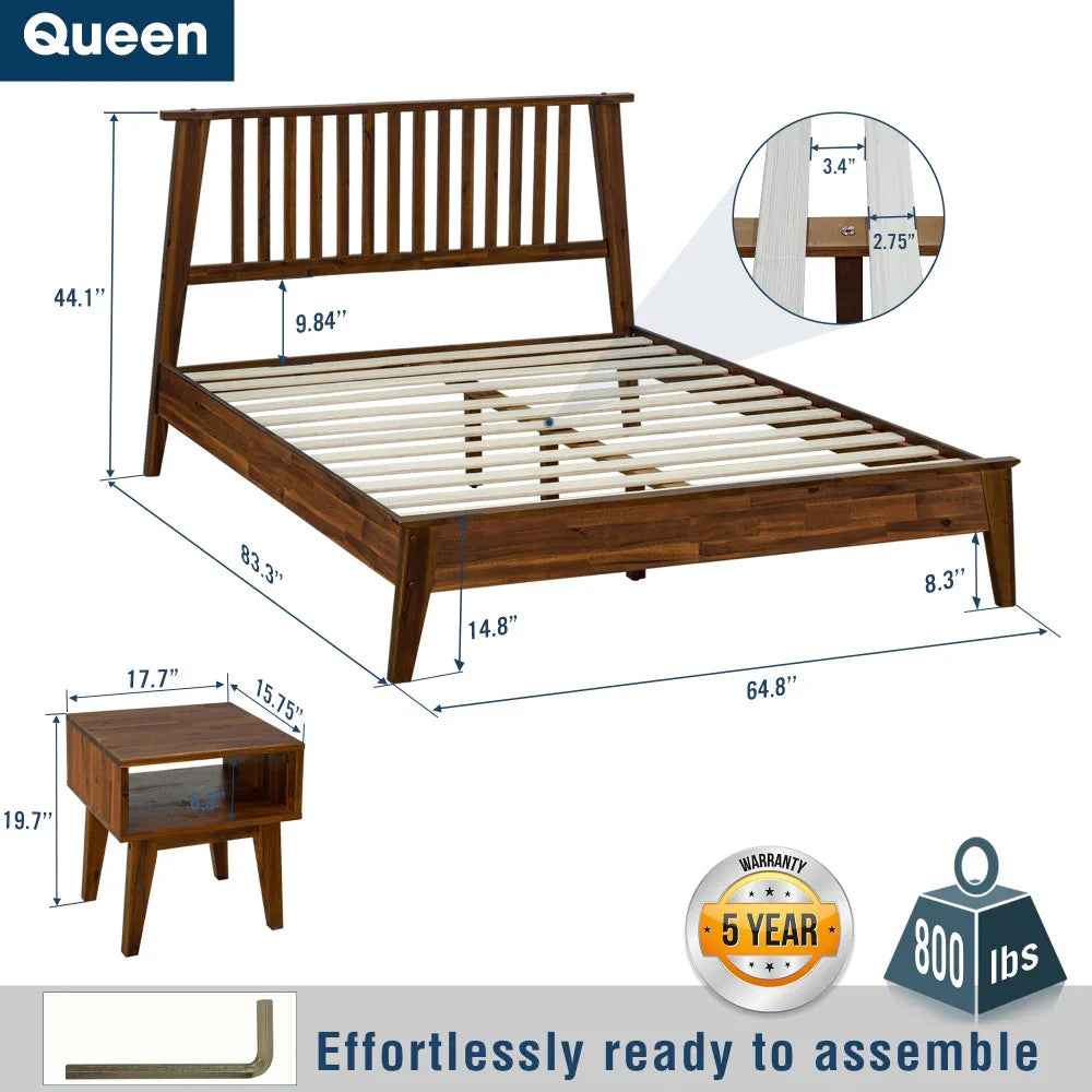 Acacia Kaylin Bed Frame & Nightstand Set for a Stylish Bedroom