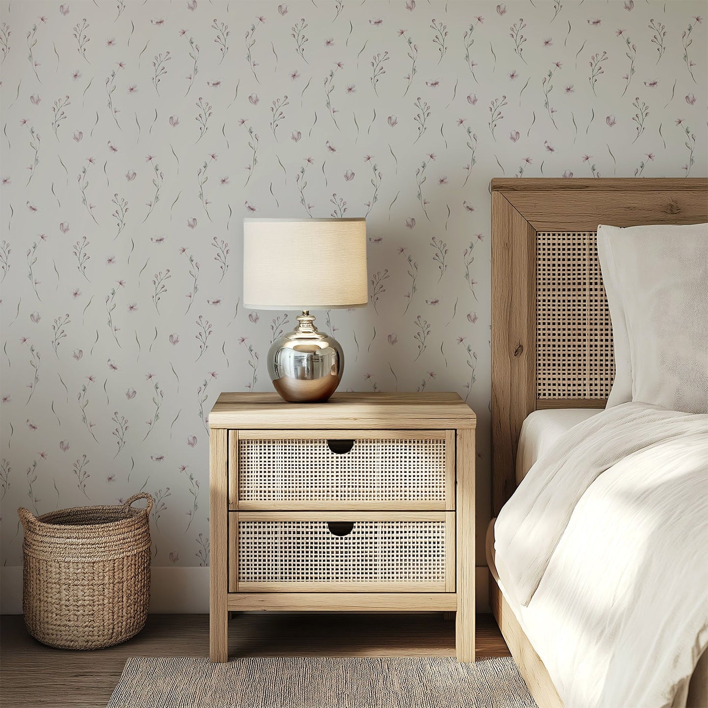 Green and Pink Floral Removable Wallpaper