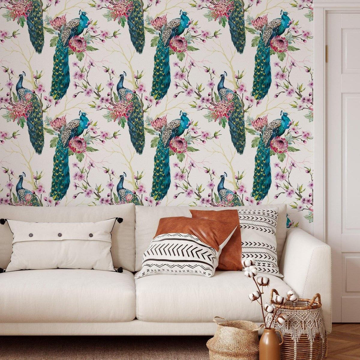 Graceful Peacock Pattern Wallpaper Peel and Stick