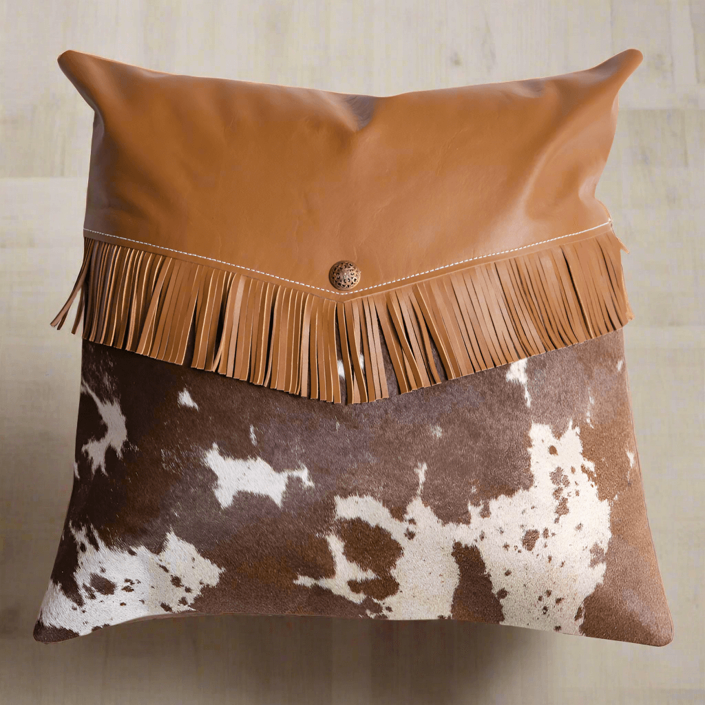 Western Cowhide Pillow with Leather Fringe