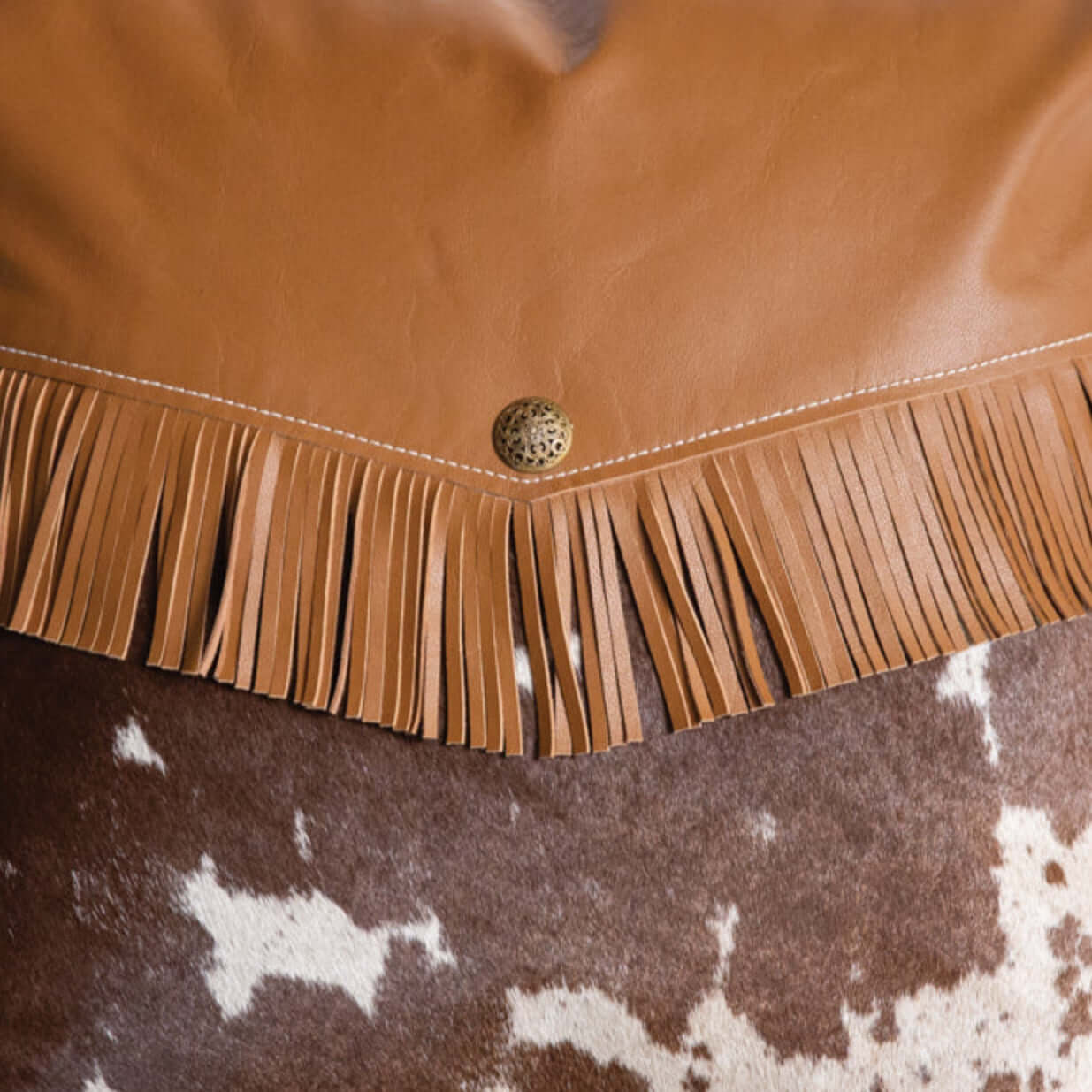 Western Cowhide Pillow with Leather Fringe