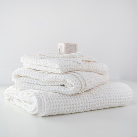 Linen Tales White Linen & Cotton Honeycomb Waffle Towel