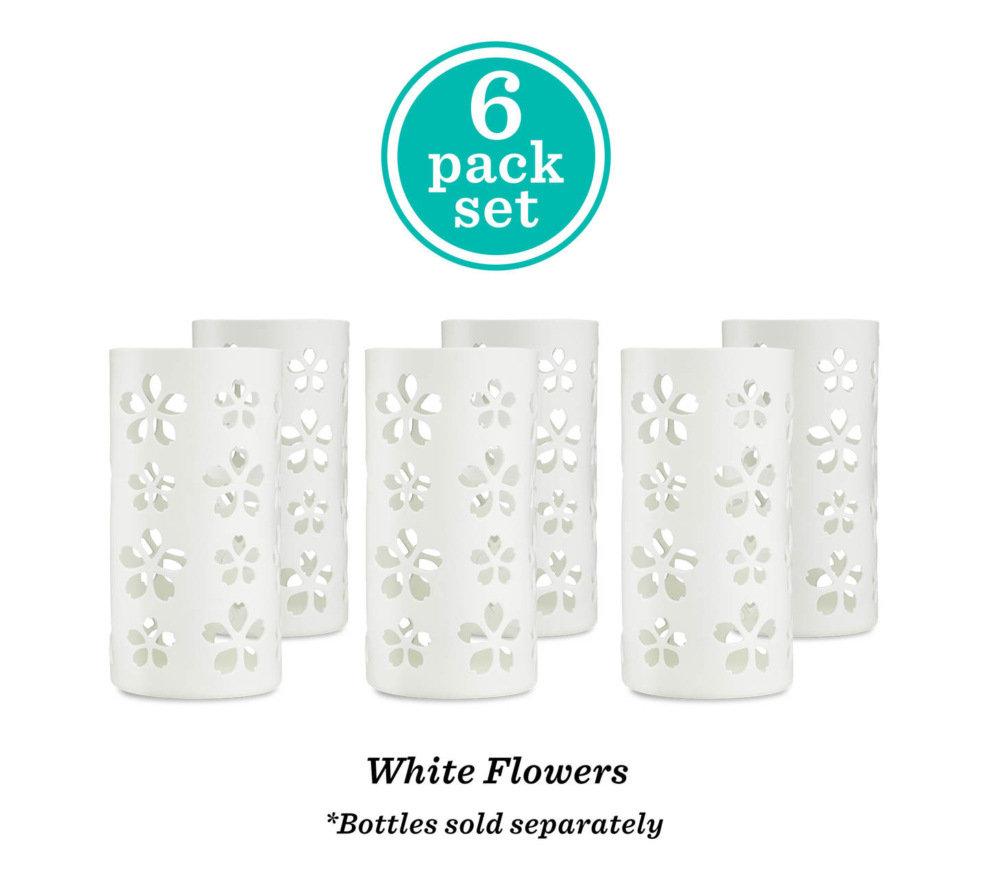 Flower Petals Silicone Protective Bottle Sleeves Set, for 16oz Bottles (White)