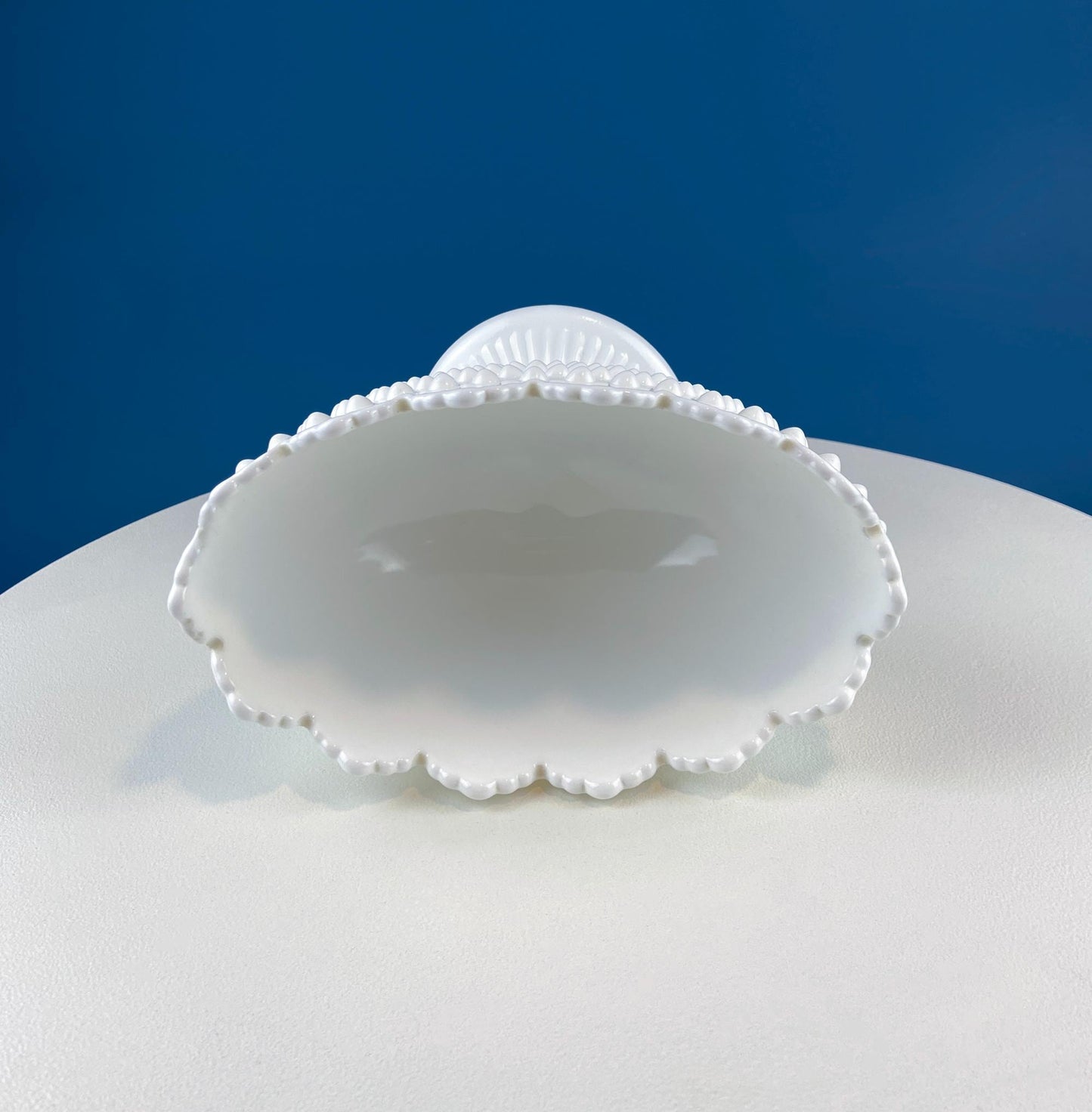 Large Milk Glass Oval Pedestal. White Hobnail Footed Fruit Bowl or Flower Vase. Urn with Scalloped Edge. Dining Room Decor. Wedding Gift.