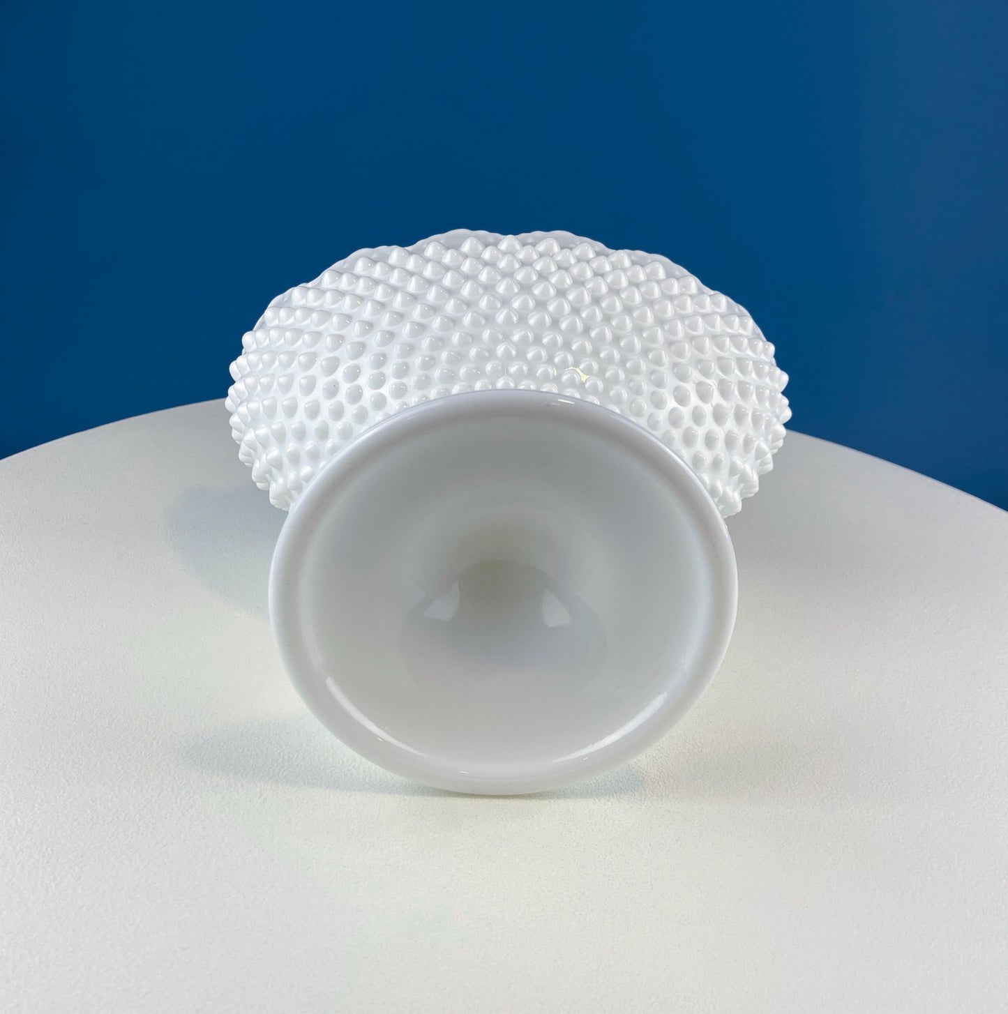 Large Milk Glass Oval Pedestal. White Hobnail Footed Fruit Bowl or Flower Vase. Urn with Scalloped Edge. Dining Room Decor. Wedding Gift.