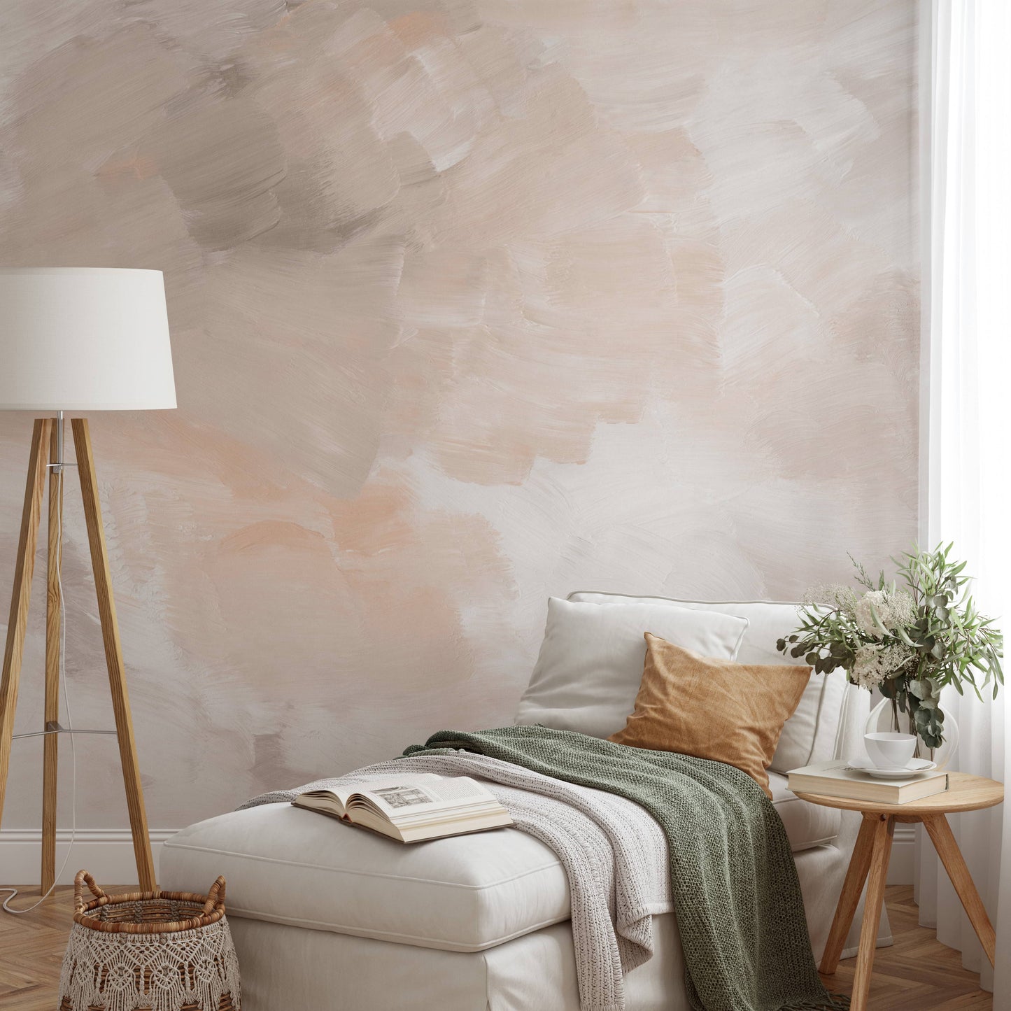 White & Orange Acrylic Texture Wallpaper Mural - Modern Abstract Organic Design