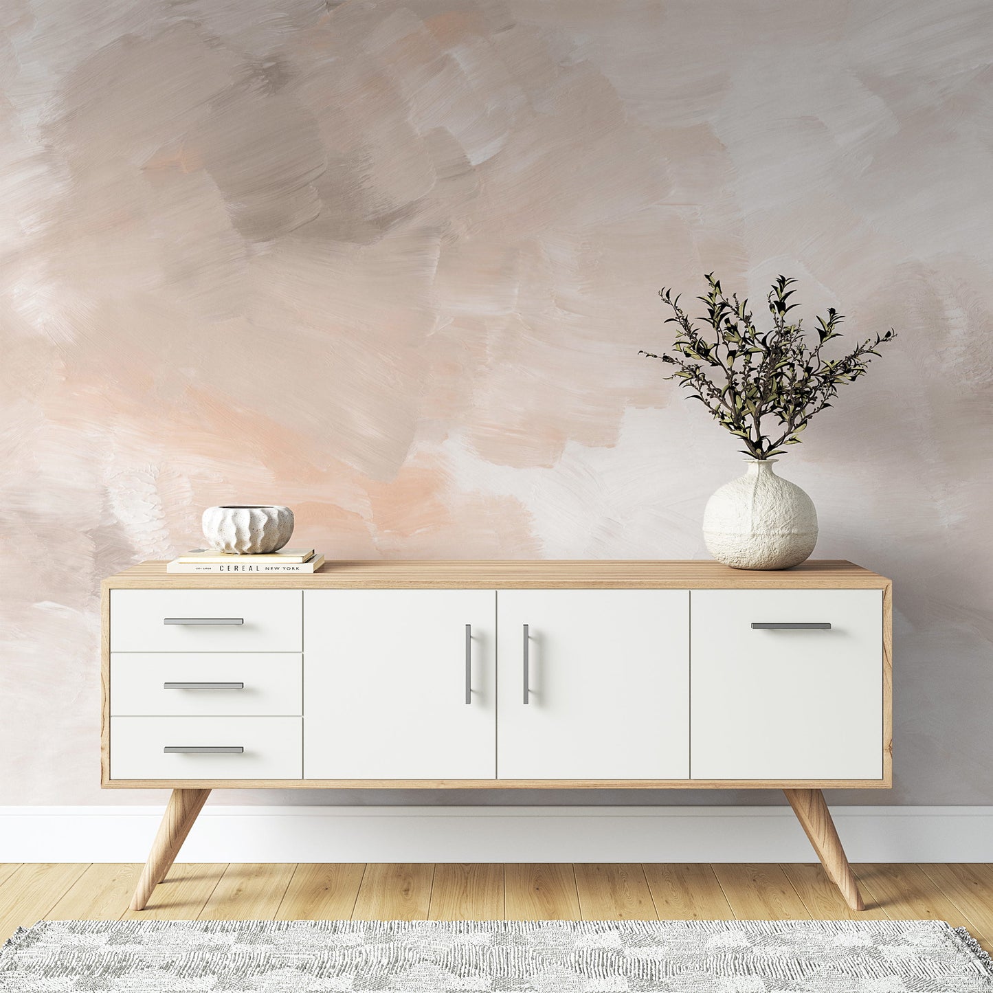 White & Orange Acrylic Texture Wallpaper Mural - Modern Abstract Organic Design
