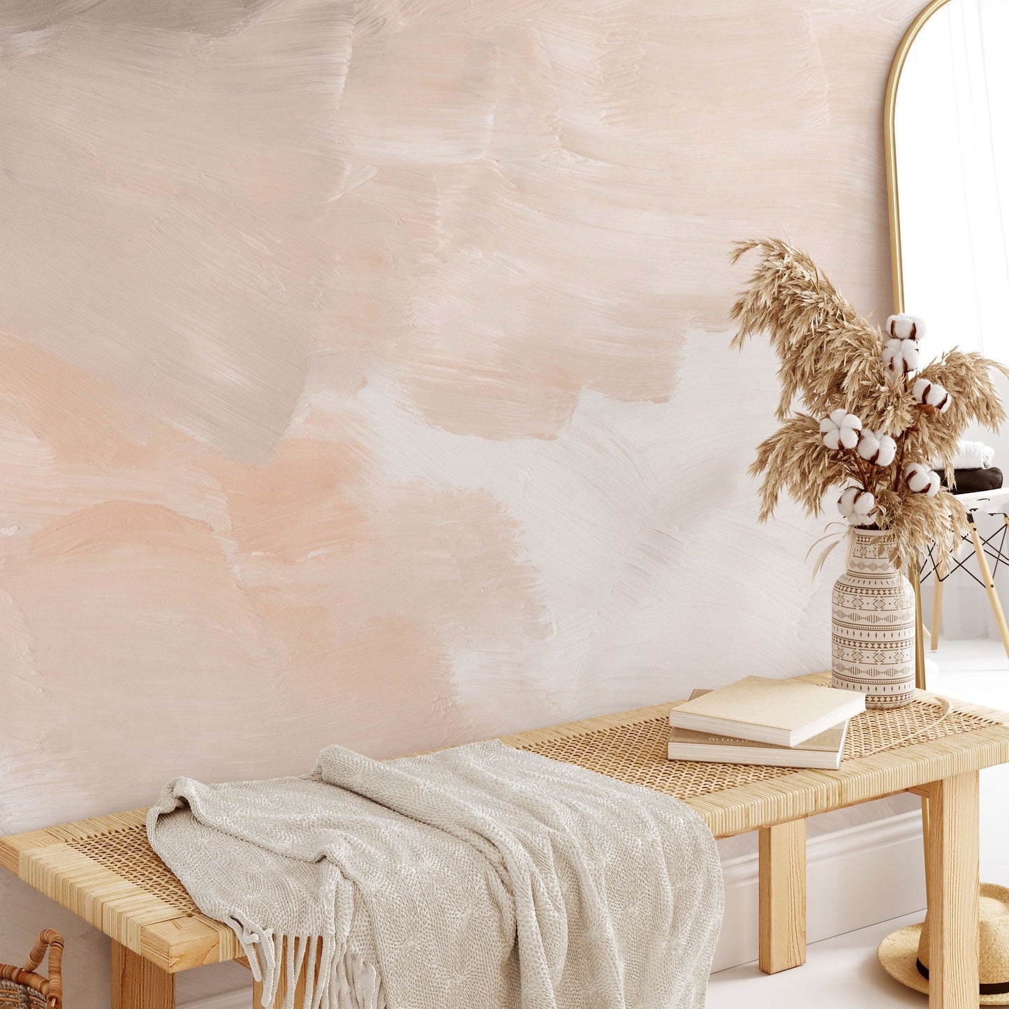 White & Orange Acrylic Texture Wallpaper Mural - Modern Abstract Organic Design