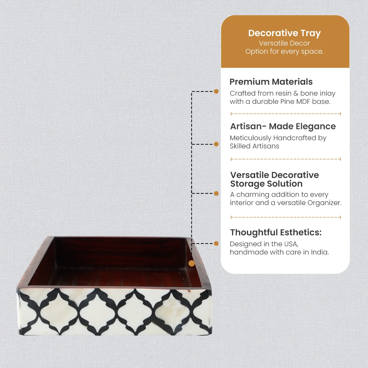 Vanity Trays Moroccan Pattern Bone & Resin inlay, Black & White, 10" x 6"