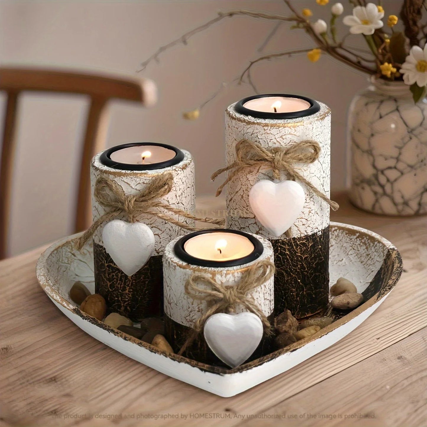 Wood Candlestick - White Rustic Farmhouse Tea Light Holders