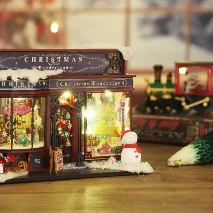 Wooden Christmas House Mini Model Kit Handcrafted