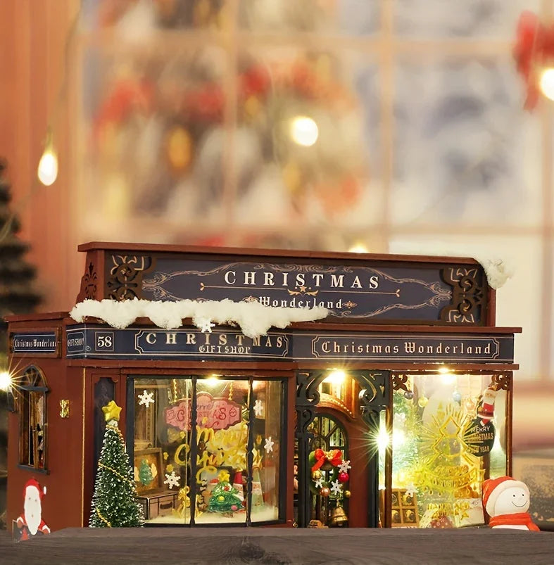 Wooden Christmas House Mini Model Kit Handcrafted