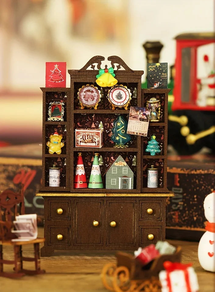Wooden Christmas House Mini Model Kit Handcrafted