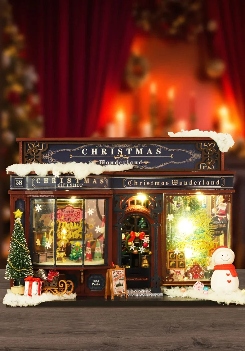 Wooden Christmas House Mini Model Kit Handcrafted