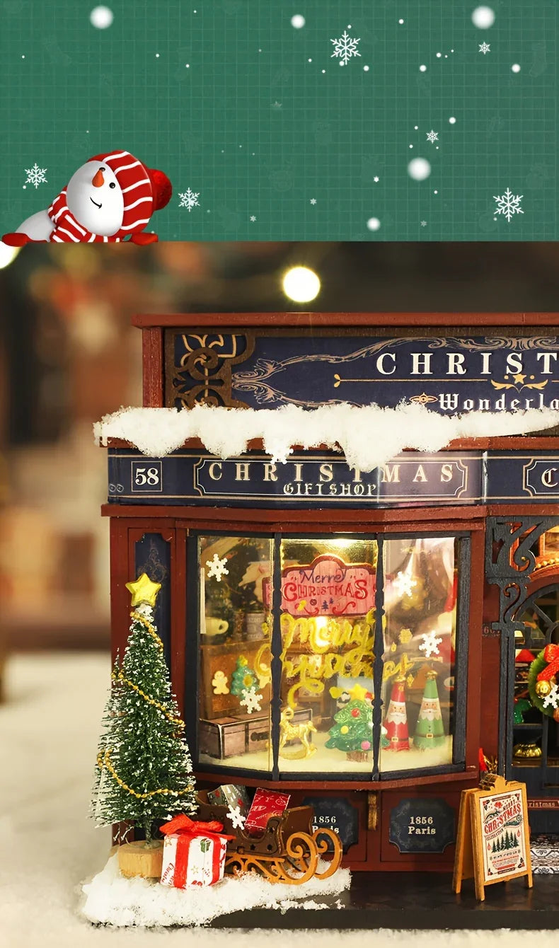Wooden Christmas House Mini Model Kit Handcrafted