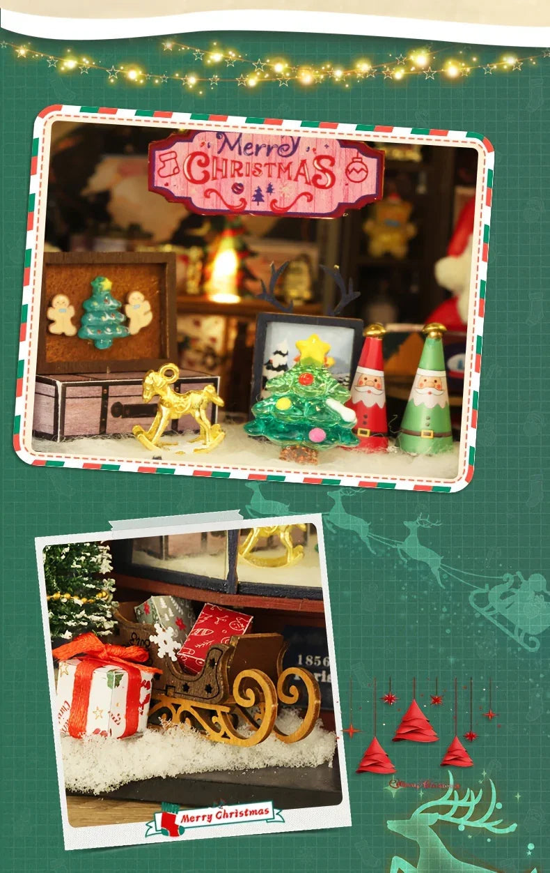 Wooden Christmas House Mini Model Kit Handcrafted