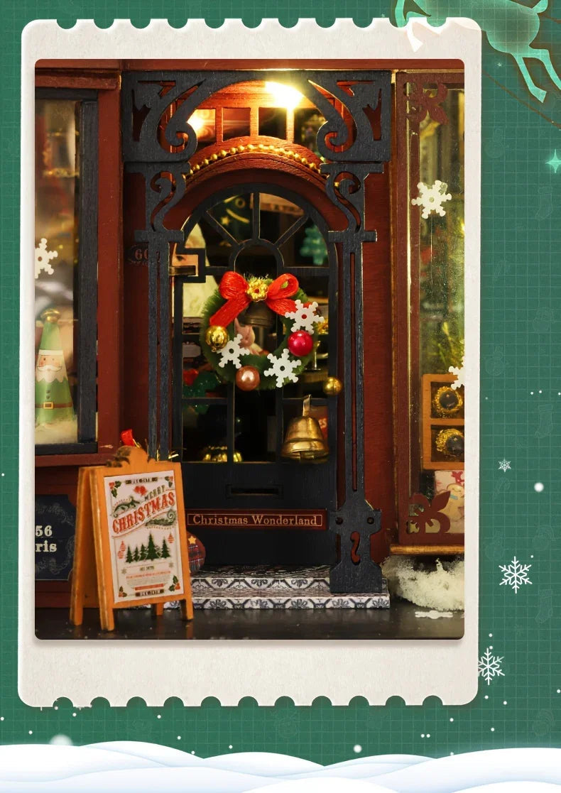 Wooden Christmas House Mini Model Kit Handcrafted
