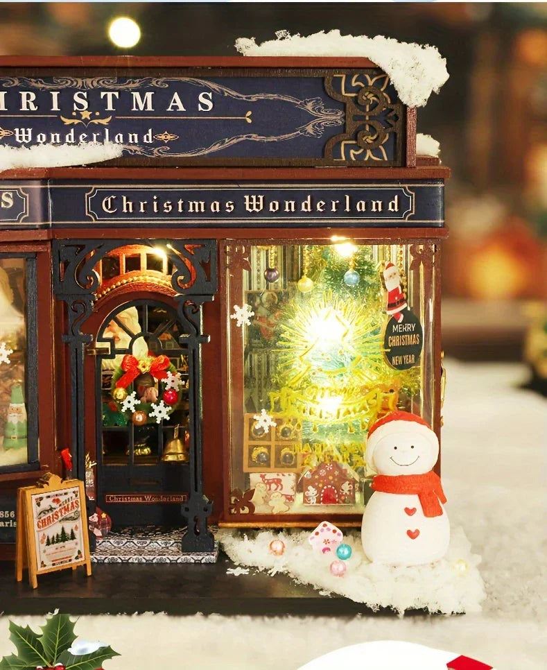 Wooden Christmas House Mini Model Kit Handcrafted
