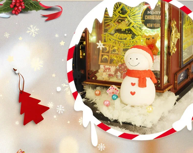 Wooden Christmas House Mini Model Kit Handcrafted