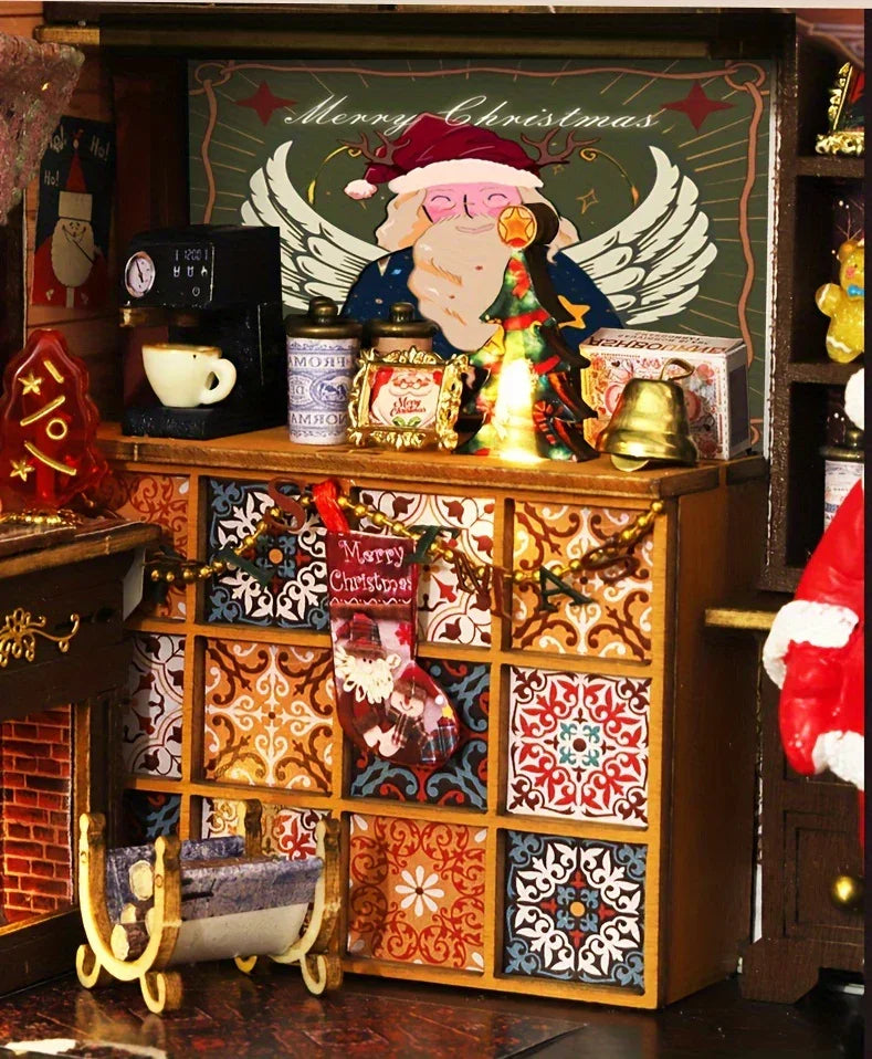 Wooden Christmas House Mini Model Kit Handcrafted