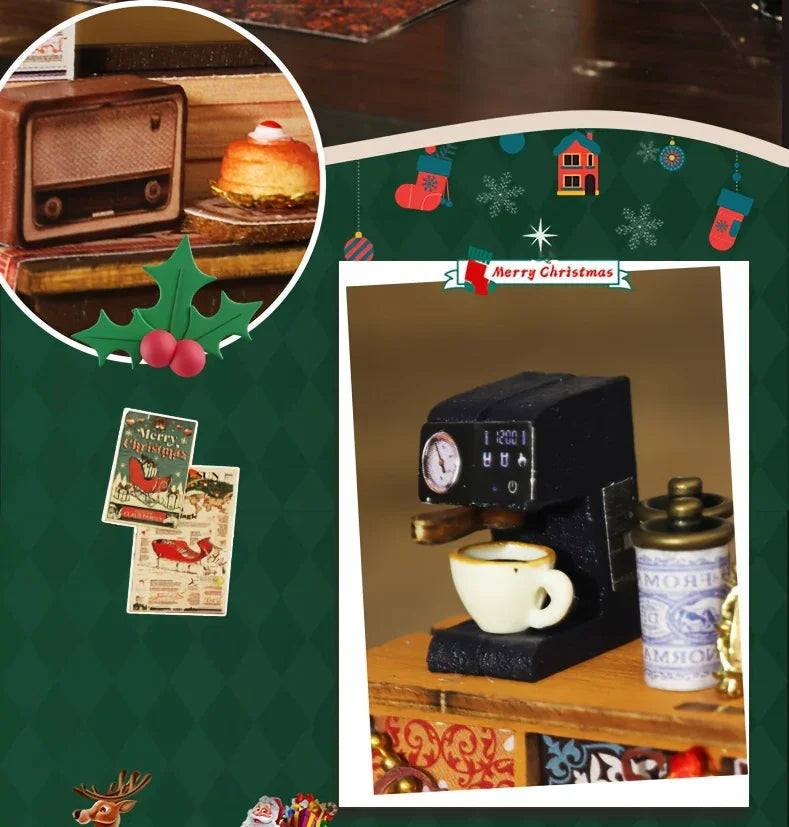 Wooden Christmas House Mini Model Kit Handcrafted