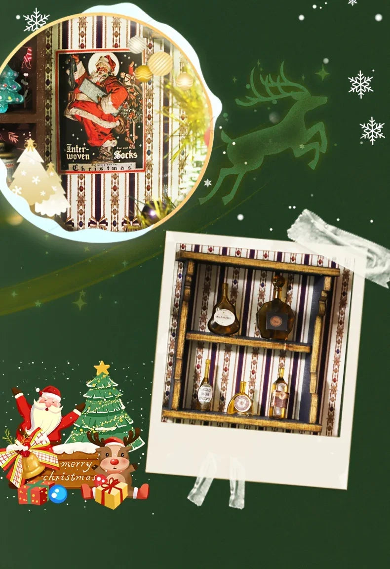 Wooden Christmas House Mini Model Kit Handcrafted