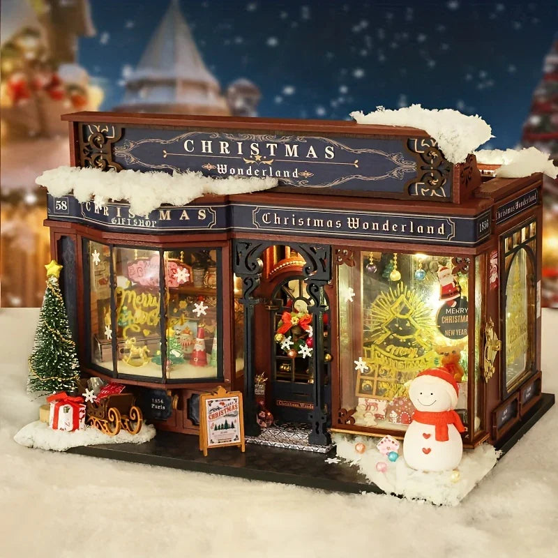 Wooden Christmas House Mini Model Kit Handcrafted