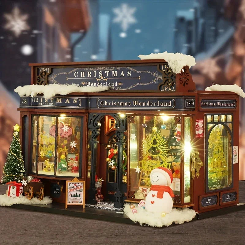 Wooden Christmas House Mini Model Kit Handcrafted