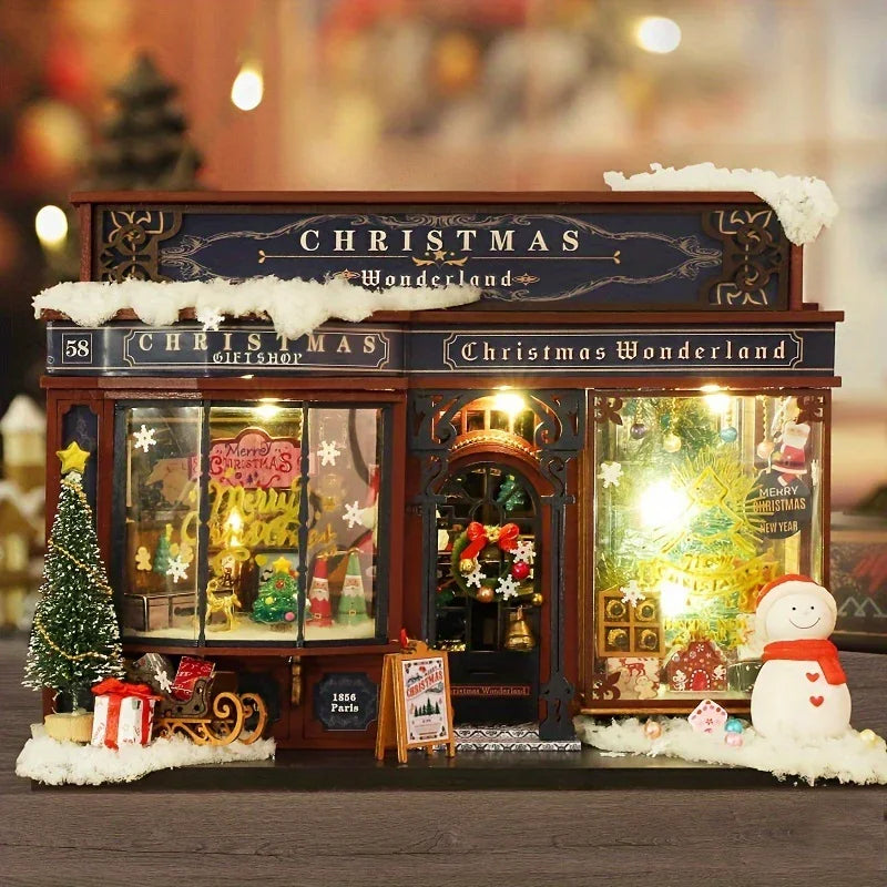 Wooden Christmas House Mini Model Kit Handcrafted