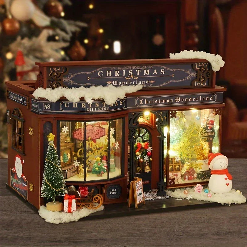 Wooden Christmas House Mini Model Kit Handcrafted