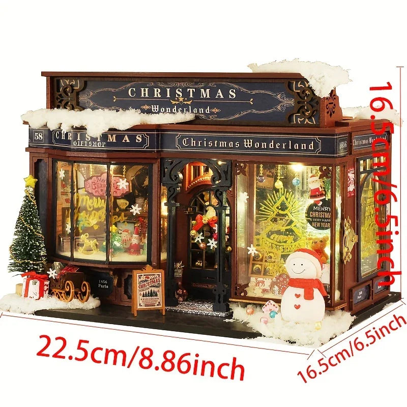 Wooden Christmas House Mini Model Kit Handcrafted