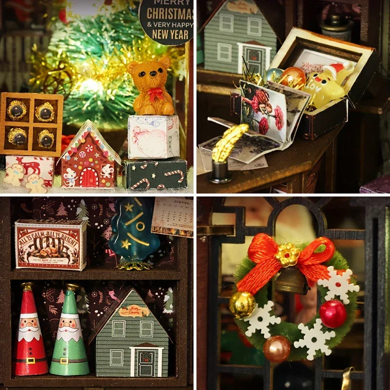 Wooden Christmas House Mini Model Kit Handcrafted
