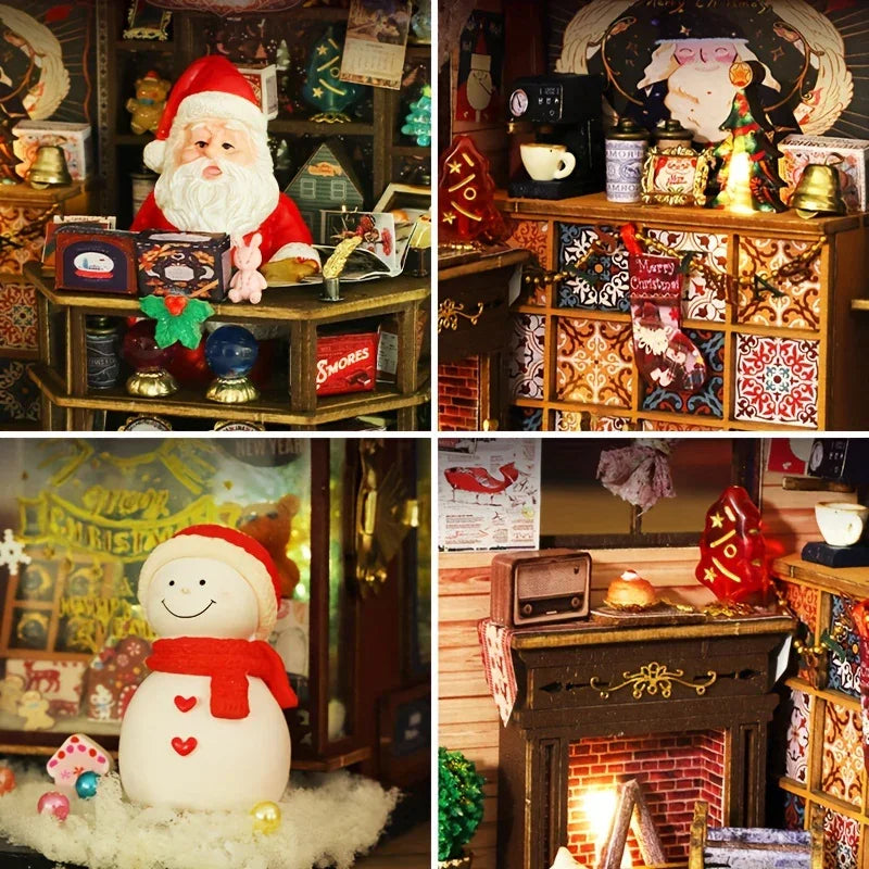Wooden Christmas House Mini Model Kit Handcrafted
