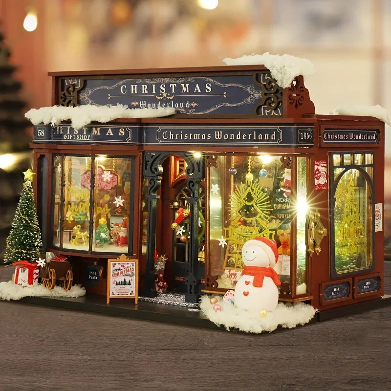 Wooden Christmas House Mini Model Kit Handcrafted