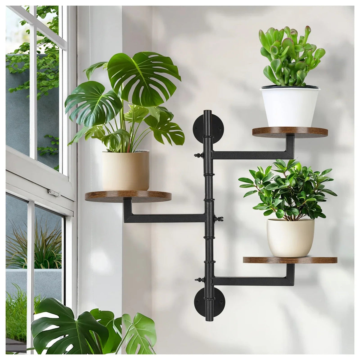 Wooden Rotatable Window Sill Plant Stand, 3 Tier Wall Plant Stand, 180 Degree Rotating Plant Stand, Mid-Century Wooden Style Plant Stand For Indoor And Outdoor Decoration (black)