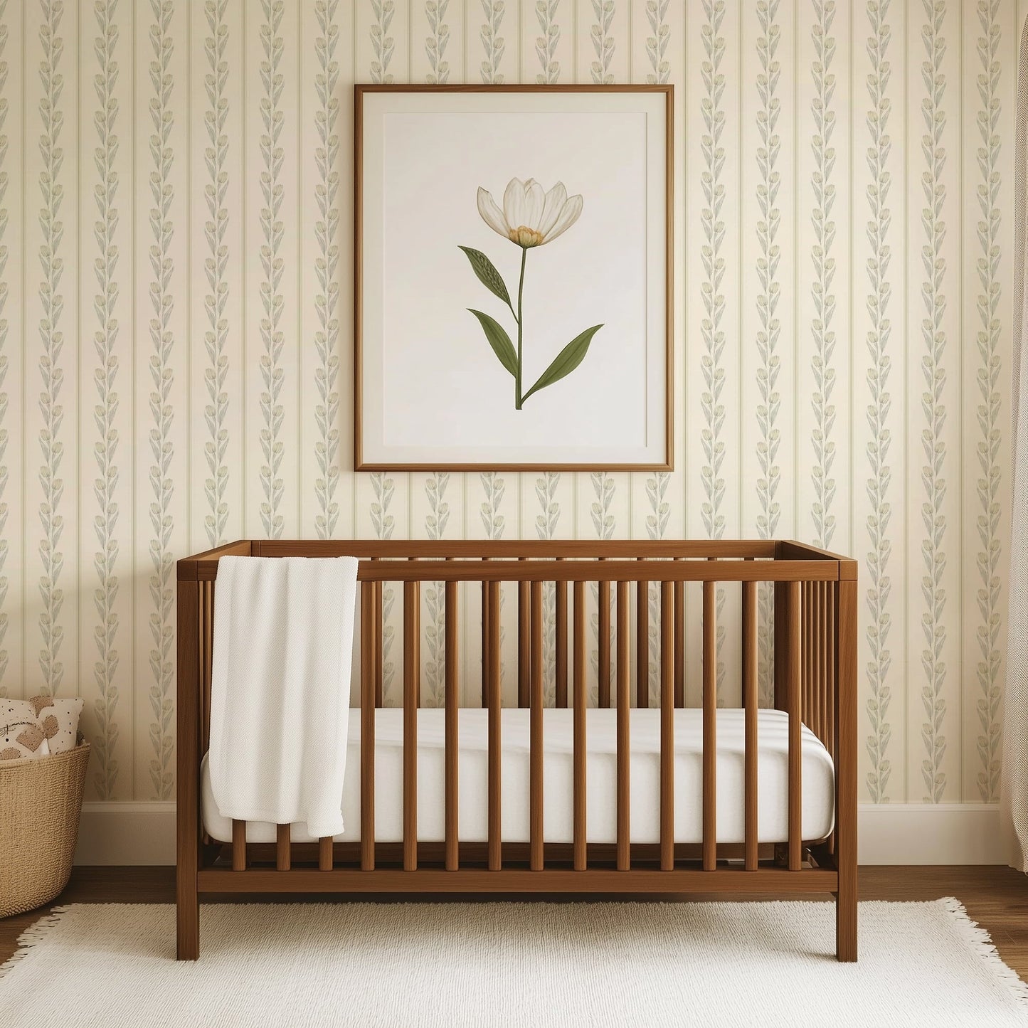 Cream and Yellow Vintage Tulip and Stripe Wallpaper
