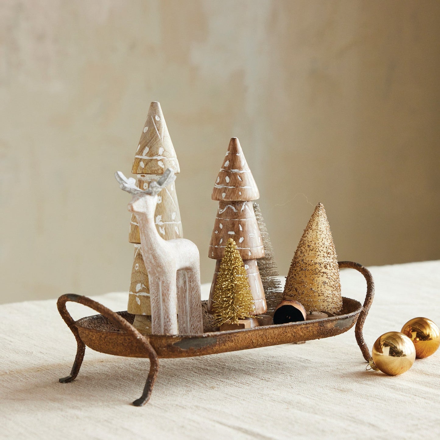 Rustic Metal Footed Tray with Handles