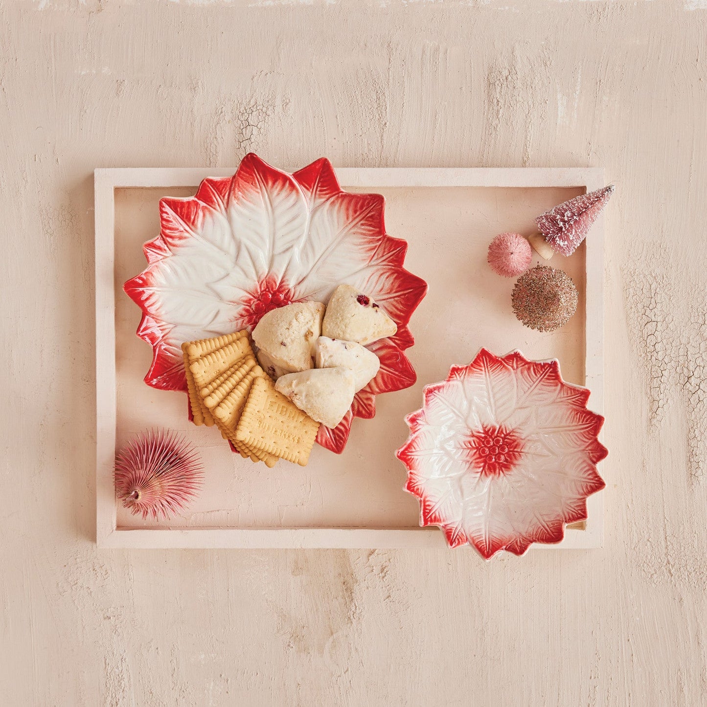 Hand-Painted Poinsettia Ceramic Plate