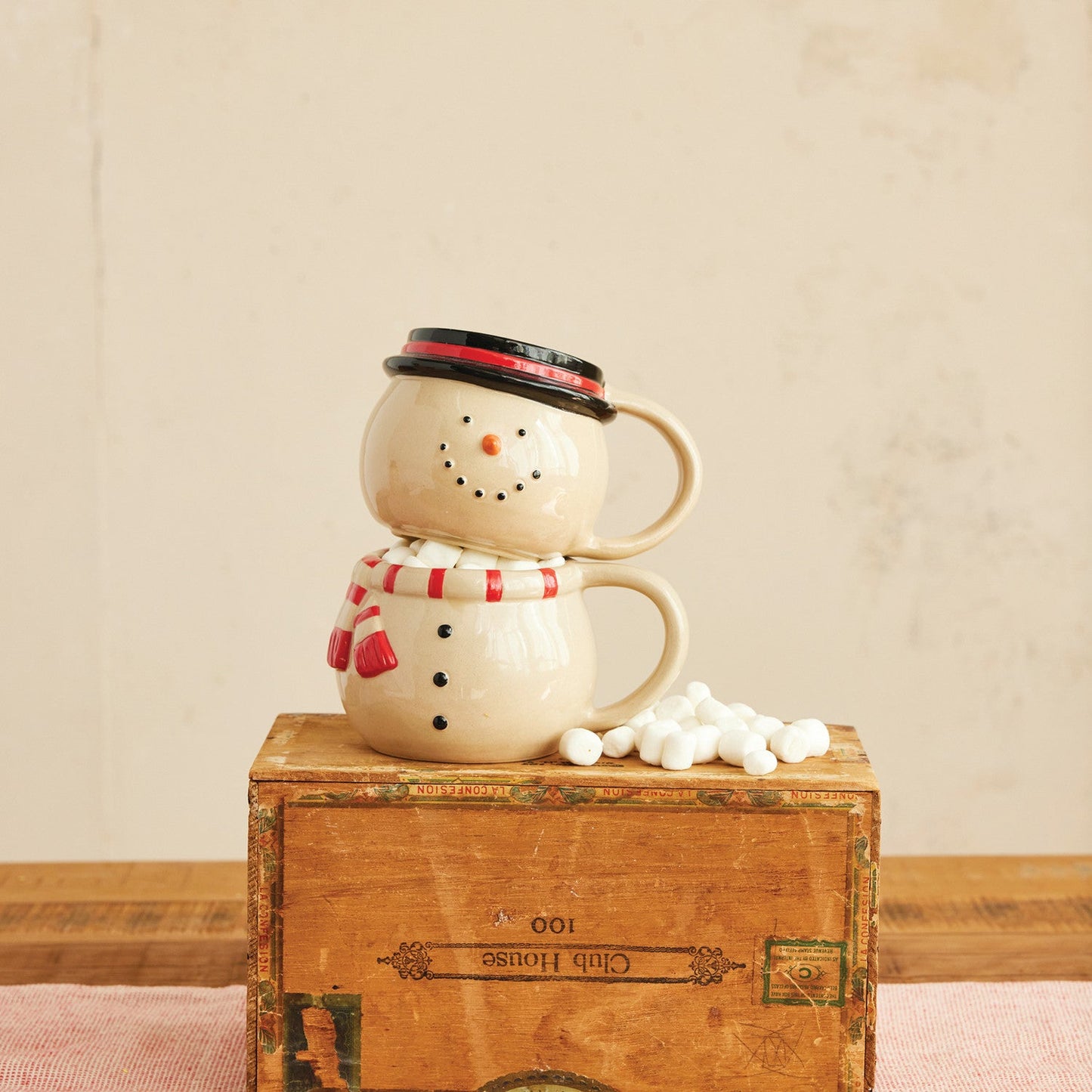 Stackable Snowman Ceramic Mug Set