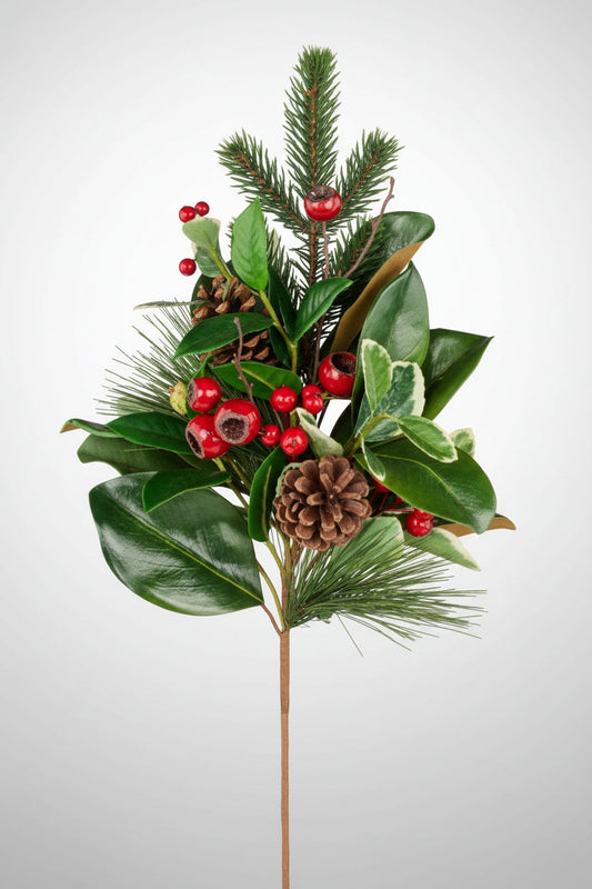 28" Magnolia, Pine, Holly & Berry Spray