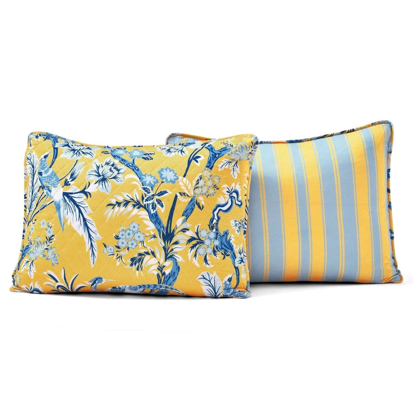 Full/Queen Yellow Blue Peacocks Floral Lightweight Polyester 3-Piece Quilt Set