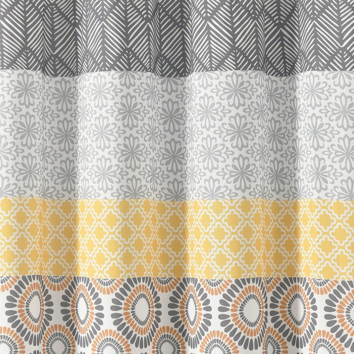 72-in. Yellow Black White Grey Floral Damask Boho Polyester Shower Curtain