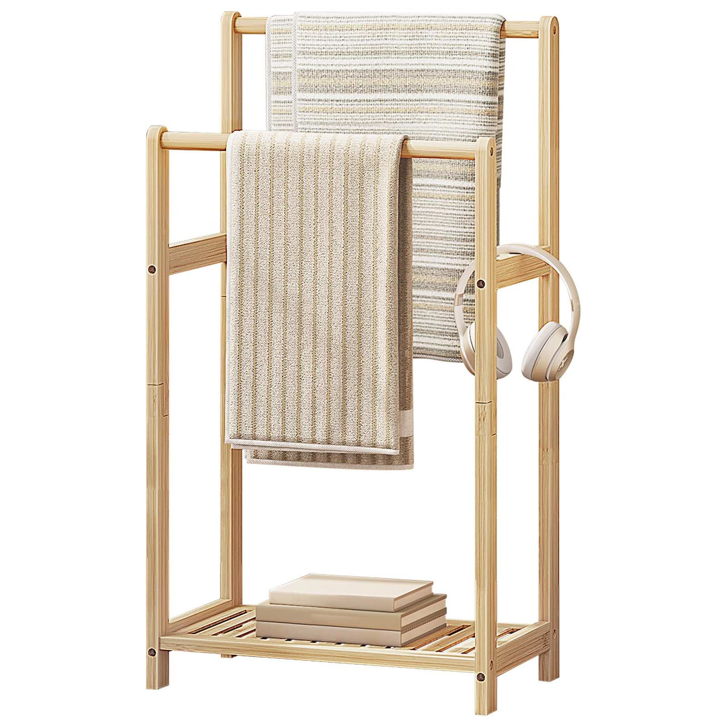 freestanding towel rack for bathroom with Storage - natural color