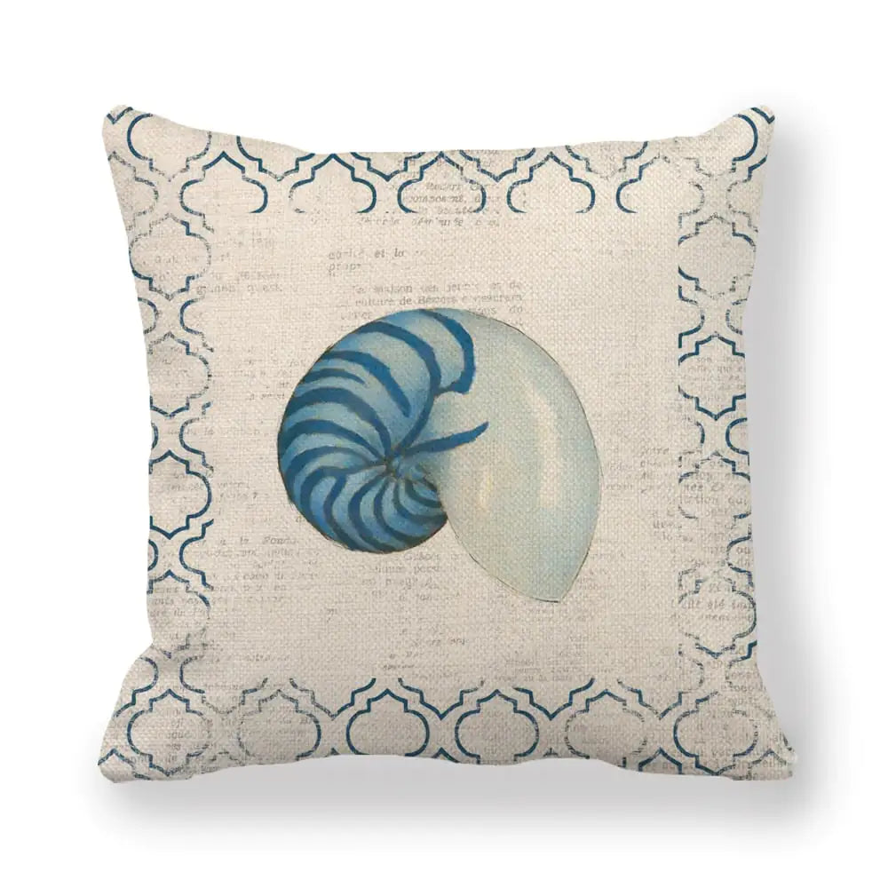 Blue Wind Sea Life Linen Pillowcase 18x18in