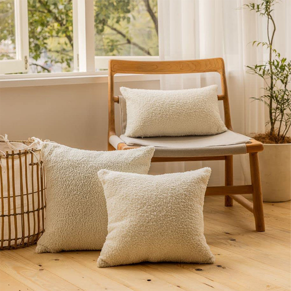 Set of 2 Teddy Faux Fluffy Solid Color Throw Pillows covers With Inserts as optional size 18"x18"