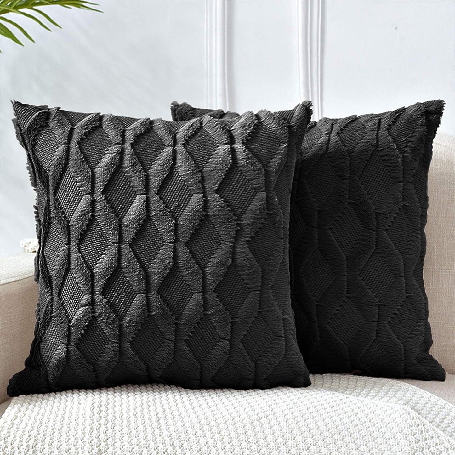 18"x18" tufted diamond plush throw pillow | 12 colors soft faux fur texture | modern geometric accent | insert included
