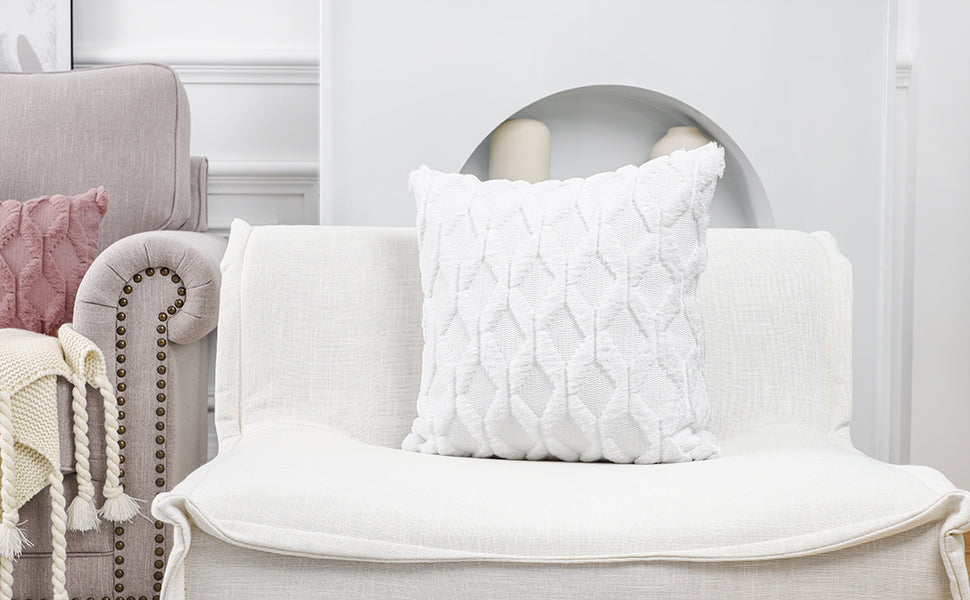 18"x18" tufted diamond plush throw pillow | 12 colors soft faux fur texture | modern geometric accent | insert included