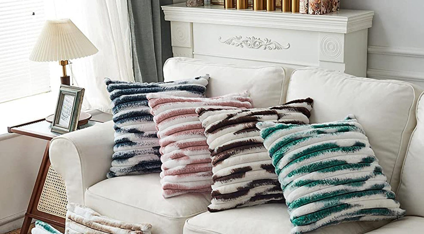 Green 18"x18" ribbed ombre faux fur throw pillow ultra-soft two-tone design luxury textured accent insert included